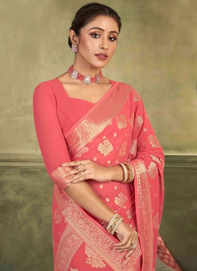 Woven Silk Trendy Saree in Pink