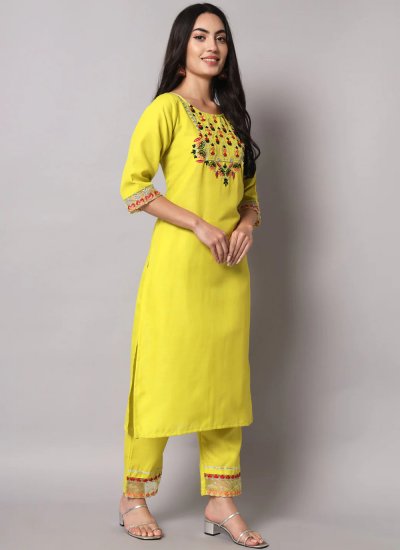 Yellow Embroidered Party Trendy Salwar Kameez