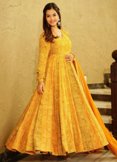 Yellow Georgette Ceremonial Gown 
