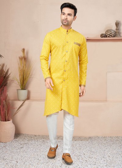 Yellow Party Cotton Indo Western