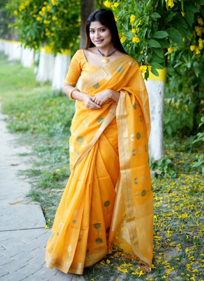 Yellow Woven Trendy Saree