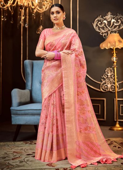 Zesty Woven Silk Pink Contemporary Saree