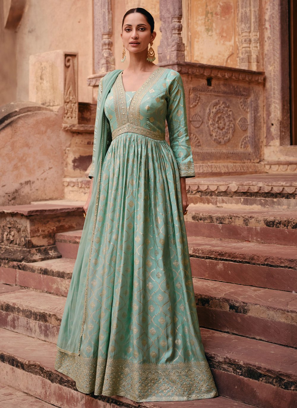 Sea green outlet colour gown