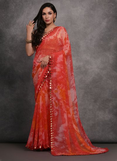 Alluring Red Mirror Saree