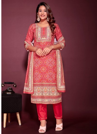 Amazing Muslin Red Embroidered Readymade Suit