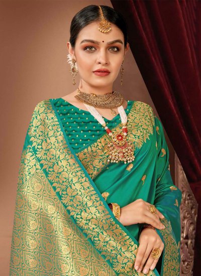 Amazing Woven Green Silk Classic Saree