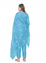 Aqua Blue Party Organza Pant Style Suit