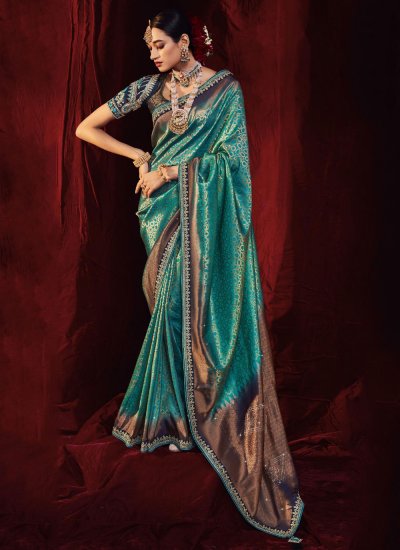 Art Silk Green Embroidered Traditional Saree