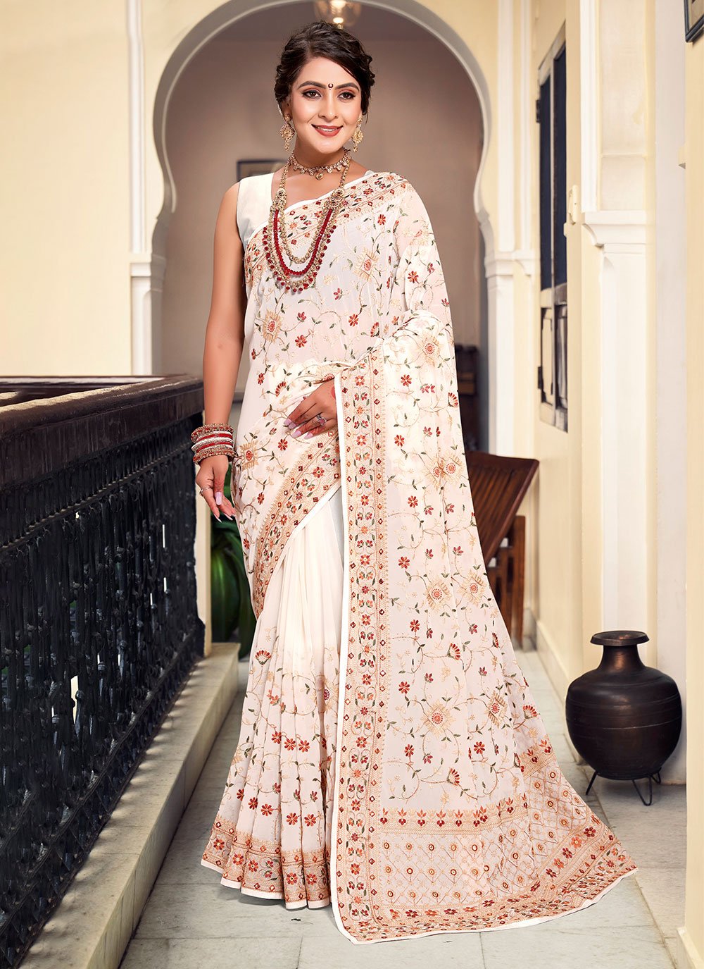 Buy online White Self Design Saree from ethnic wear for Women by Ruuprekha  for ₹1299 at 68% off | 2024 Limeroad.com