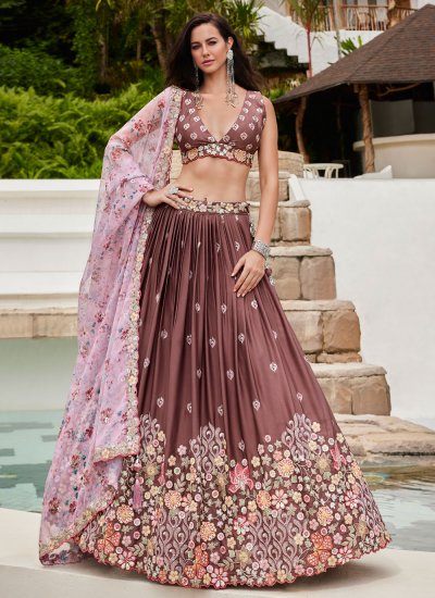 auspicious brown a line lehenga choli 252198