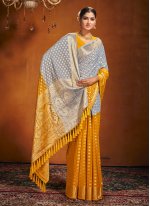 Awesome Pure Georgette Grey and Mustard Weaving Saree