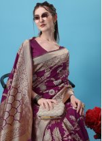 Banarasi Jacquard Purple Classic Designer Saree