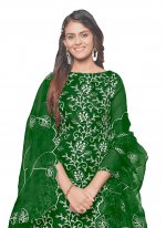 Baronial Organza Green Embroidered Pant Style Suit