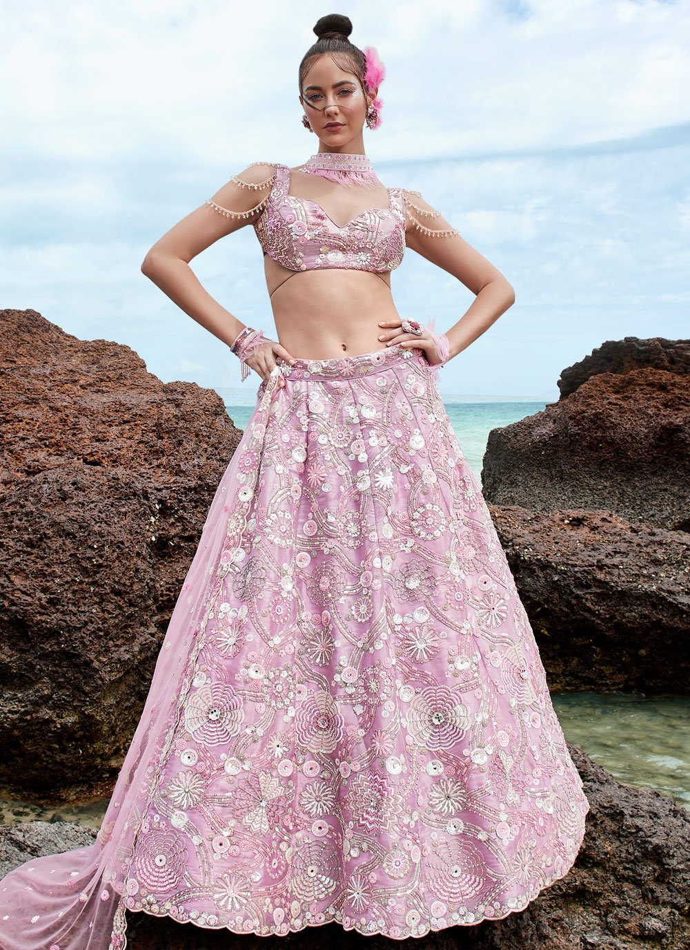 Designer Lehenga Choli For Bridal Beautiful Wedding Look Modern Style Net  Fabric | eBay