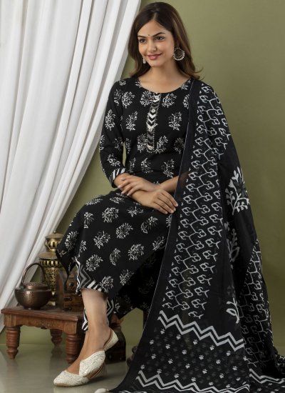 Black Printed Casual Readymade Suit
