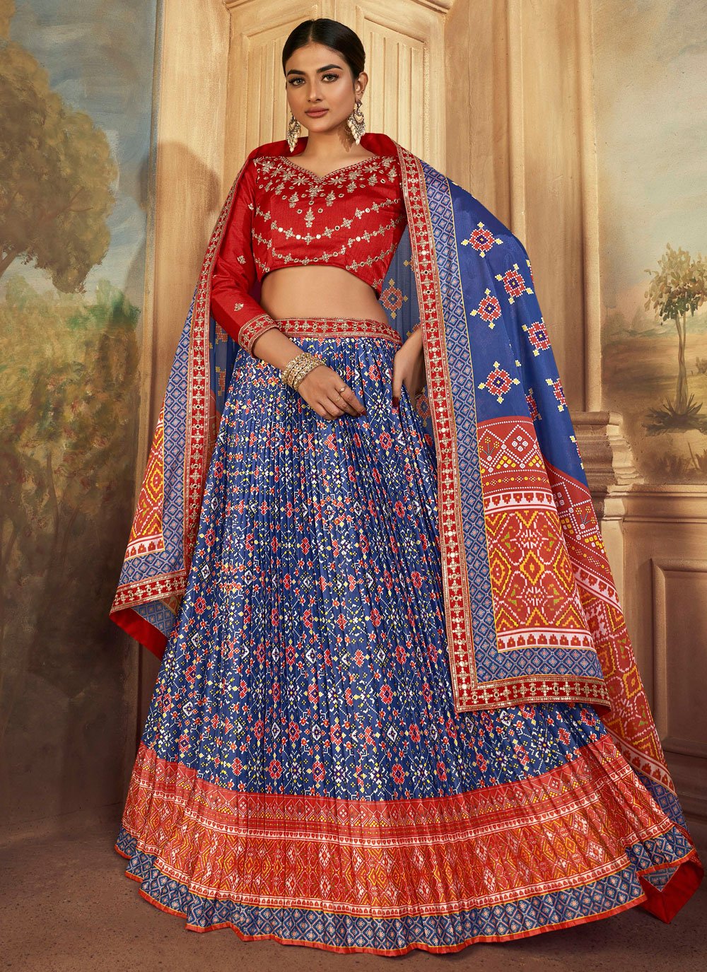 Vimlon Women's Soft Net Aqua blue & Orange Embroidered Lehenga : Amazon.in:  Fashion