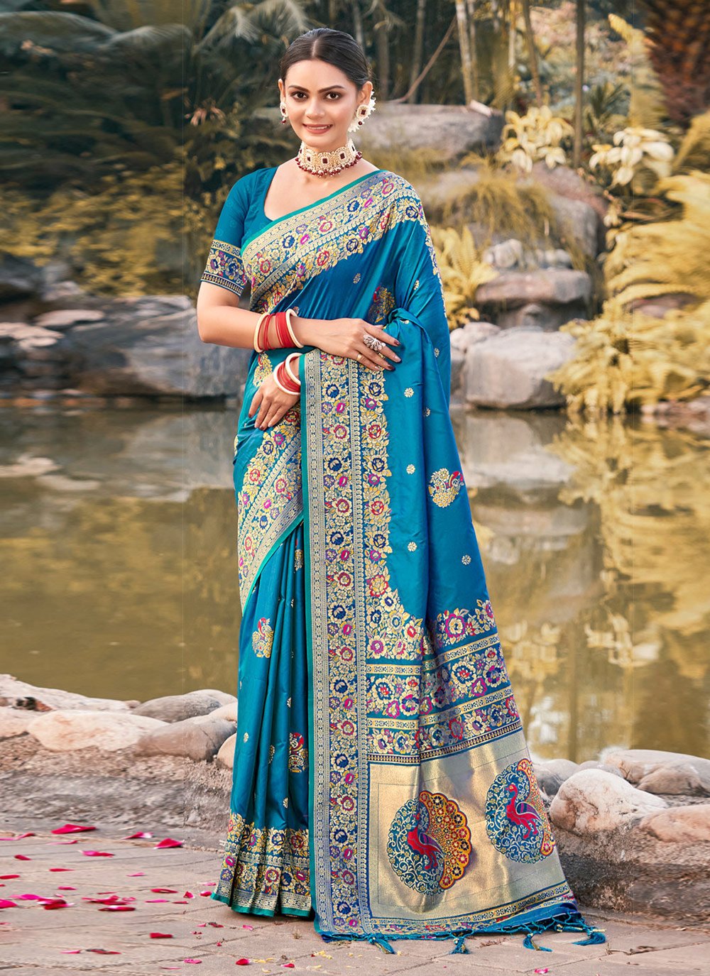 Buy Captivating Blue Woven Paithani Silk Trendy Saree - Zeel Clothing