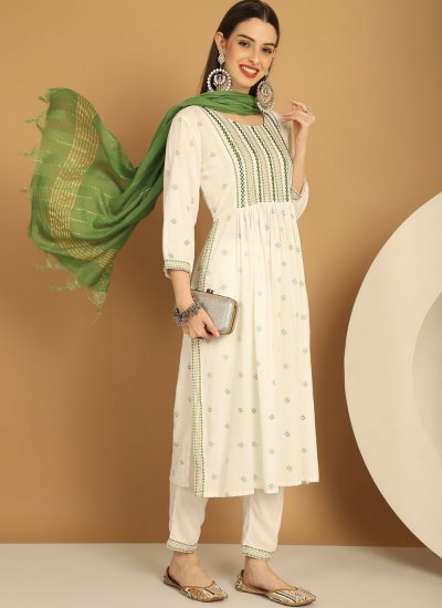 Brilliant Printed Rayon Trendy Salwar Suit
