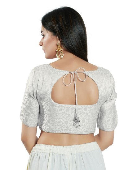 Brocade Jacquard Work Blouse in Silver