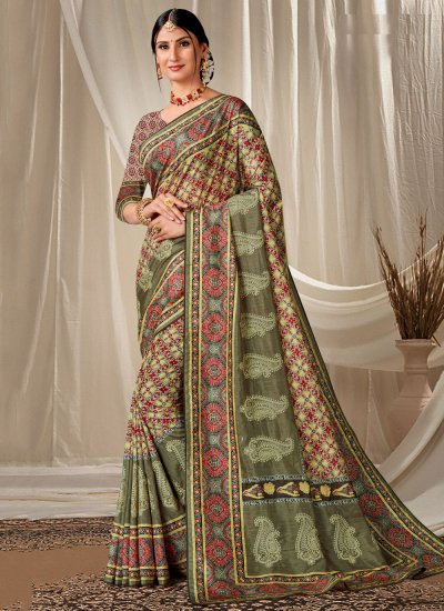 Catchy Art Silk Embroidered Multi Colour Contemporary Saree