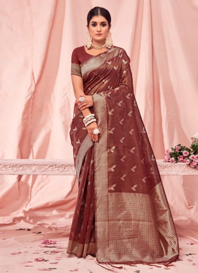 Charismatic Cotton Weaving Brown Designer Traditional Saree