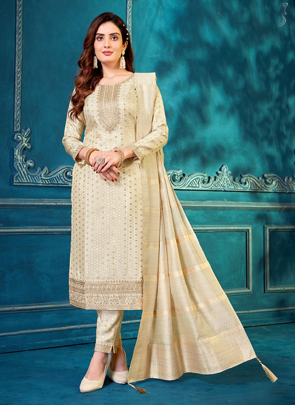 charismatic cream readymade salwar suit 250920