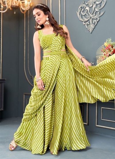 Charismatic Georgette Green Embroidered Classic Saree