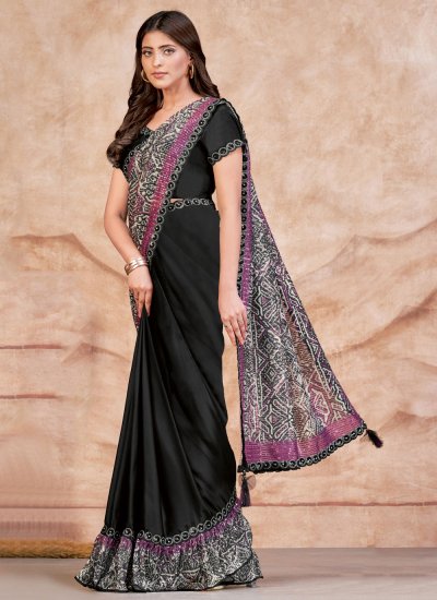 Black Coloured Heavy Cetonic Tapeta Silk With Heavy Sequence Embroider –  Royskart