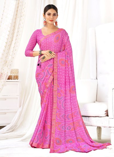 Chiffon Woven Pink Contemporary Saree