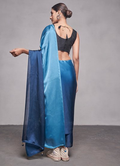 Classic Designer Saree Plain Rangoli in Blue