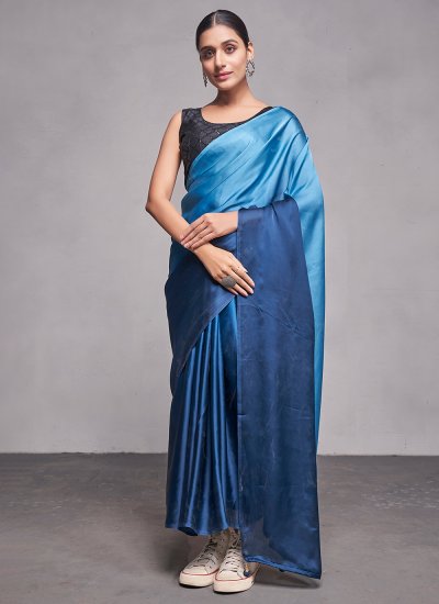 Classic Designer Saree Plain Rangoli in Blue