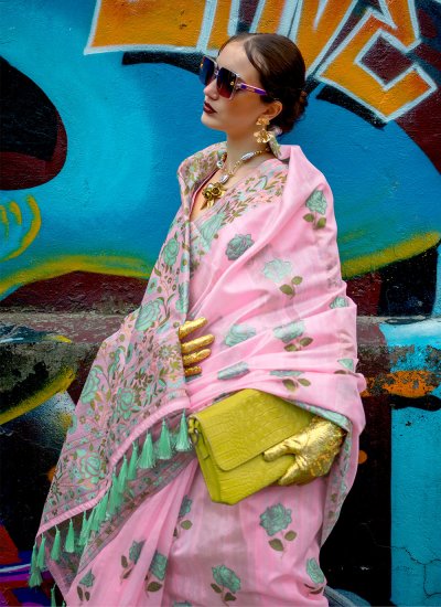 Contemporary Saree Weaving Silk in Pink