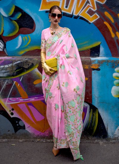 Contemporary Saree Weaving Silk in Pink
