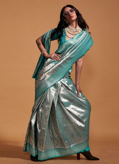 Contemporary Saree Woven Kanjivaram Silk in Green