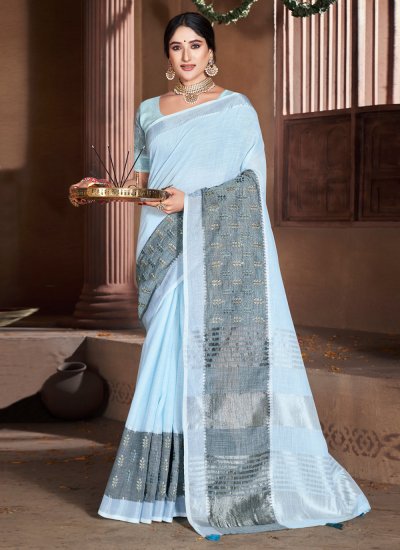 Cotton Blue Classic Designer Saree