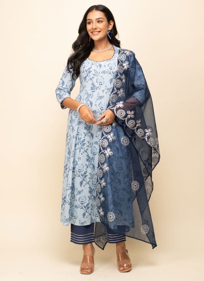 Cotton Blue Designer Readymade Salwar Kameez
