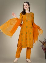 Cotton Embroidered Mustard Readymade Salwar Suit