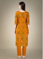Cotton Embroidered Mustard Readymade Salwar Suit