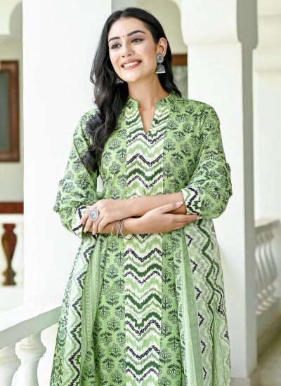 Cotton Readymade Suit in Green