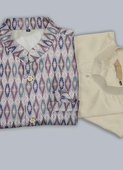 Cotton Silk Multi Colour and Off White Sequins Kurta Payjama With Jacket