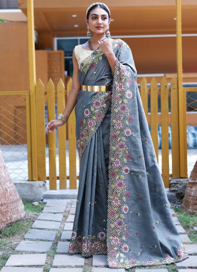 Dashing Grey Bridal Traditional Designer Saree
