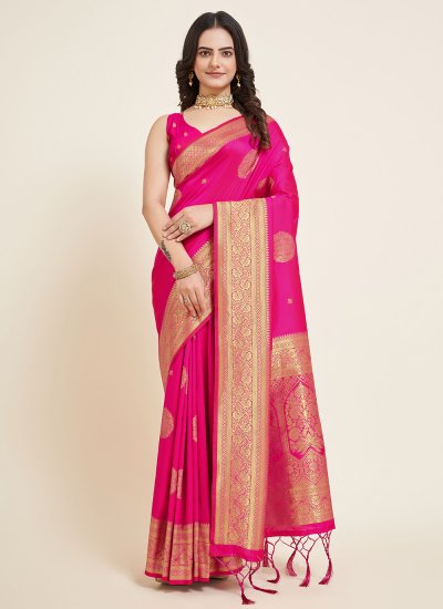 Demure Pink Silk Designer Traditional Saree
