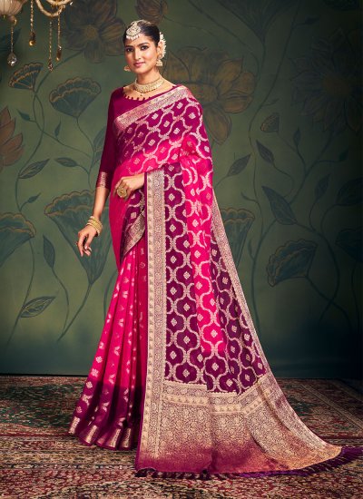 Designer Saree Weaving Pure Georgette in Pink