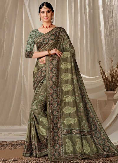 Dignified Green Embroidered Art Silk Trendy Saree
