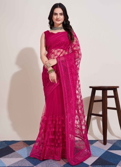 Dignified Rani Embroidered Net Saree