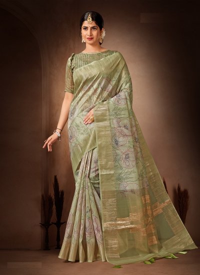 Dilettante Tissue Green Classic Designer Saree