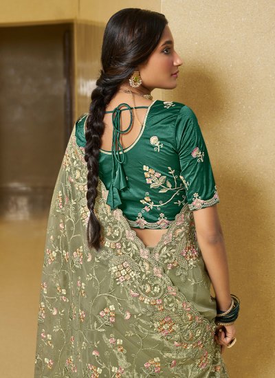 Distinctively Zari Green Designer Contemporary Style Saree