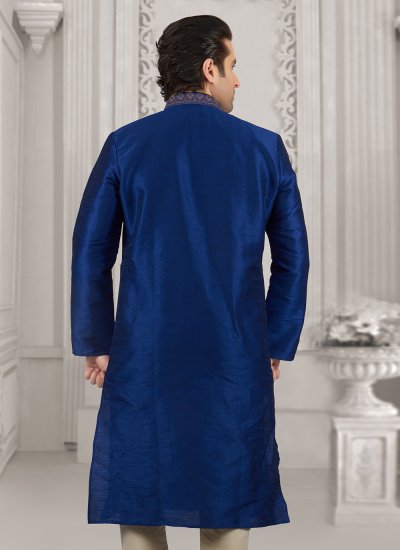 Dupion Silk Navy Blue Kurta Pyjama