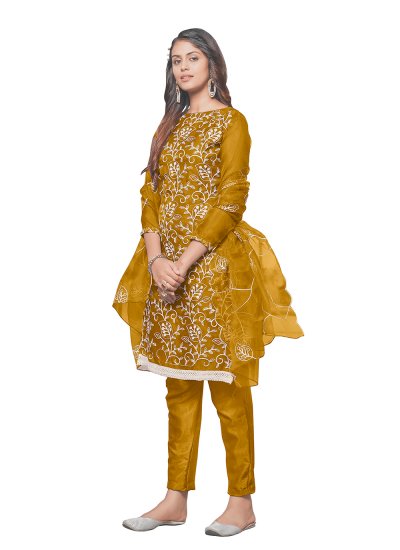 Elite Embroidered Mustard Pant Style Suit 