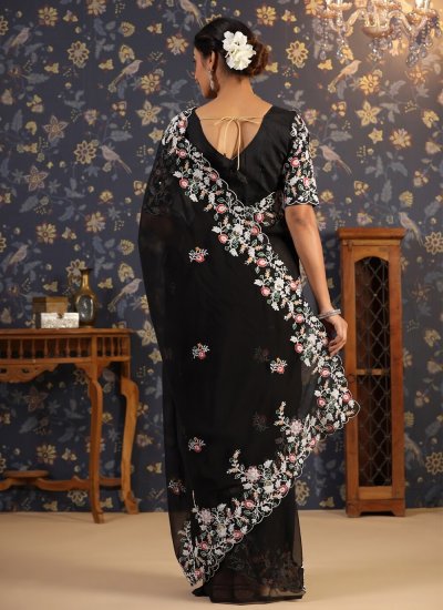 Embroidered Georgette Classic Saree in Black